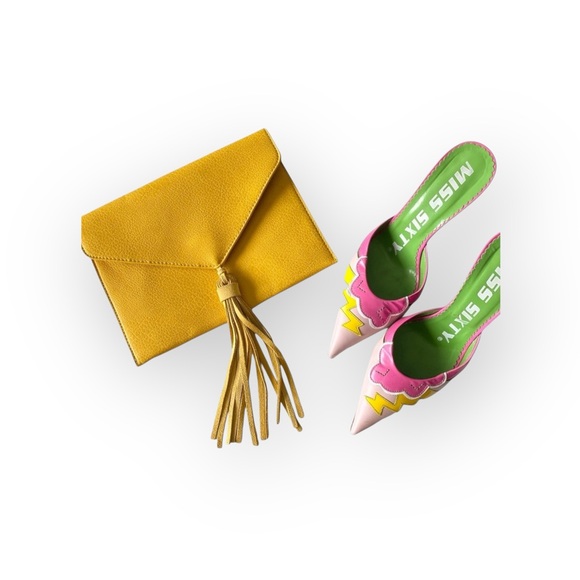Street Level Handbags - new Street Level ༄ Leather Tassel Envelope Clutch Handbag Bag ༄ Goldenrod Yellow